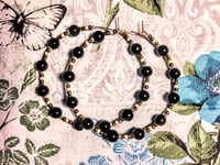 Image 9 of Onyx Black, Olive Green, Silver, and Beige Multicolor Beaded Medium Hoop Earrings