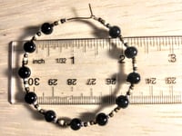 Image 2 of Onyx Black, Olive Green, Silver, and Beige Multicolor Beaded Medium Hoop Earrings