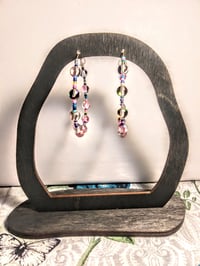 Image 6 of Duotone Pink & Green, Ocean Blue, and Pink Multicolor Beaded Medium Hoop Earrings