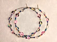 Image 8 of Duotone Pink & Green, Ocean Blue, and Pink Multicolor Beaded Medium Hoop Earrings