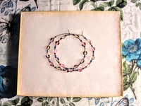 Image 7 of Duotone Pink & Green, Ocean Blue, and Pink Multicolor Beaded Medium Hoop Earrings