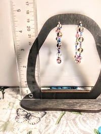 Image 5 of Duotone Pink & Green, Ocean Blue, and Pink Multicolor Beaded Medium Hoop Earrings
