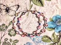 Image 9 of Duotone Pink & Green, Ocean Blue, and Pink Multicolor Beaded Medium Hoop Earrings