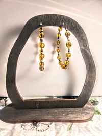 Image 6 of Honey Yellow, Amber, and Olive Green Multicolor Beaded Medium Hoop Earrings