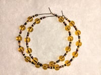 Image 8 of Honey Yellow, Amber, and Olive Green Multicolor Beaded Medium Hoop Earrings
