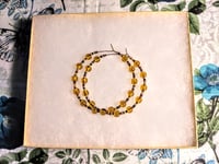 Image 7 of Honey Yellow, Amber, and Olive Green Multicolor Beaded Medium Hoop Earrings