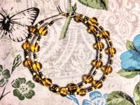 Image 9 of Honey Yellow, Amber, and Olive Green Multicolor Beaded Medium Hoop Earrings