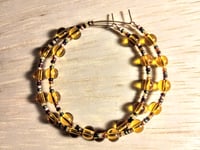 Image 1 of Honey Yellow, Amber, and Olive Green Multicolor Beaded Medium Hoop Earrings