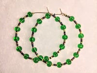 Image 8 of Forest Green, Burgundy, and Dark Blue Multicolor Beaded Medium Hoop Earrings