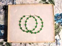 Image 7 of Forest Green, Burgundy, and Dark Blue Multicolor Beaded Medium Hoop Earrings