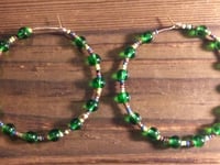 Image 3 of Forest Green, Burgundy, and Dark Blue Multicolor Beaded Medium Hoop Earrings