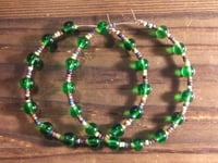 Image 4 of Forest Green, Burgundy, and Dark Blue Multicolor Beaded Medium Hoop Earrings
