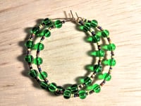 Image 1 of Forest Green, Burgundy, and Dark Blue Multicolor Beaded Medium Hoop Earrings