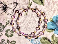 Image 9 of Duotone Purple & Green, Yellow, and Pink Multicolor Beaded Medium Hoop Earrings