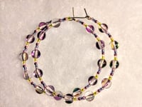 Image 8 of Duotone Purple & Green, Yellow, and Pink Multicolor Beaded Medium Hoop Earrings