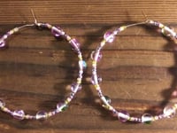 Image 3 of Duotone Purple & Green, Yellow, and Pink Multicolor Beaded Medium Hoop Earrings