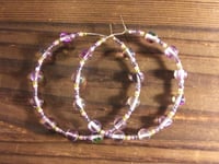 Image 4 of Duotone Purple & Green, Yellow, and Pink Multicolor Beaded Medium Hoop Earrings
