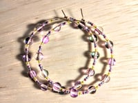 Image 1 of Duotone Purple & Green, Yellow, and Pink Multicolor Beaded Medium Hoop Earrings