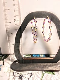 Image 5 of Duotone Purple & Green, Yellow, and Pink Multicolor Beaded Medium Hoop Earrings