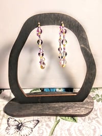 Image 6 of Duotone Purple & Green, Yellow, and Pink Multicolor Beaded Medium Hoop Earrings