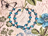 Image 9 of Sky Blue, Lavender, and Pink Multicolor Beaded Medium Hoop Earrings