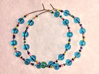 Image 8 of Sky Blue, Lavender, and Pink Multicolor Beaded Medium Hoop Earrings