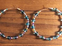 Image 3 of Sky Blue, Lavender, and Pink Multicolor Beaded Medium Hoop Earrings