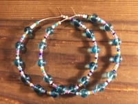 Image 4 of Sky Blue, Lavender, and Pink Multicolor Beaded Medium Hoop Earrings