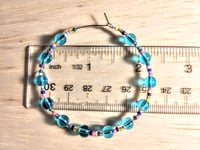 Image 2 of Sky Blue, Lavender, and Pink Multicolor Beaded Medium Hoop Earrings