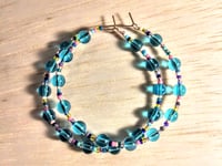 Image 1 of Sky Blue, Lavender, and Pink Multicolor Beaded Medium Hoop Earrings