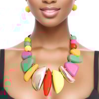 Image 2 of Bib Necklace Rainbow Wood Metal Set