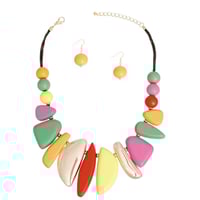Image 1 of Bib Necklace Rainbow Wood Metal Set
