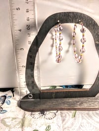 Image 5 of Clear Pink, Lemon Yellow, and Blue Multicolor Beaded Medium Hoop Earrings