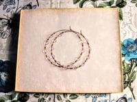 Image 7 of Clear Pink, Lemon Yellow, and Blue Multicolor Beaded Medium Hoop Earrings
