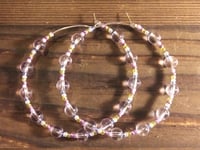 Image 4 of Clear Pink, Lemon Yellow, and Blue Multicolor Beaded Medium Hoop Earrings