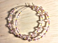 Image 1 of Clear Pink, Lemon Yellow, and Blue Multicolor Beaded Medium Hoop Earrings