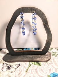 Image 6 of  Clear Blue, Amber, and White Multicolor Beaded Medium Hoop Earrings