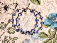 Image 9 of  Clear Blue, Amber, and White Multicolor Beaded Medium Hoop Earrings