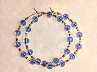 Image 8 of  Clear Blue, Amber, and White Multicolor Beaded Medium Hoop Earrings
