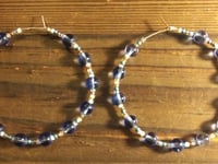 Image 3 of  Clear Blue, Amber, and White Multicolor Beaded Medium Hoop Earrings