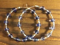 Image 4 of  Clear Blue, Amber, and White Multicolor Beaded Medium Hoop Earrings