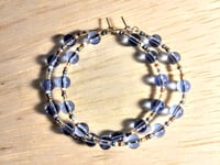 Image 1 of  Clear Blue, Amber, and White Multicolor Beaded Medium Hoop Earrings