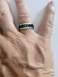 Image 1 of Men's Ring Brand New Silver with Black Circle Pattern TMONTE71 Size 10