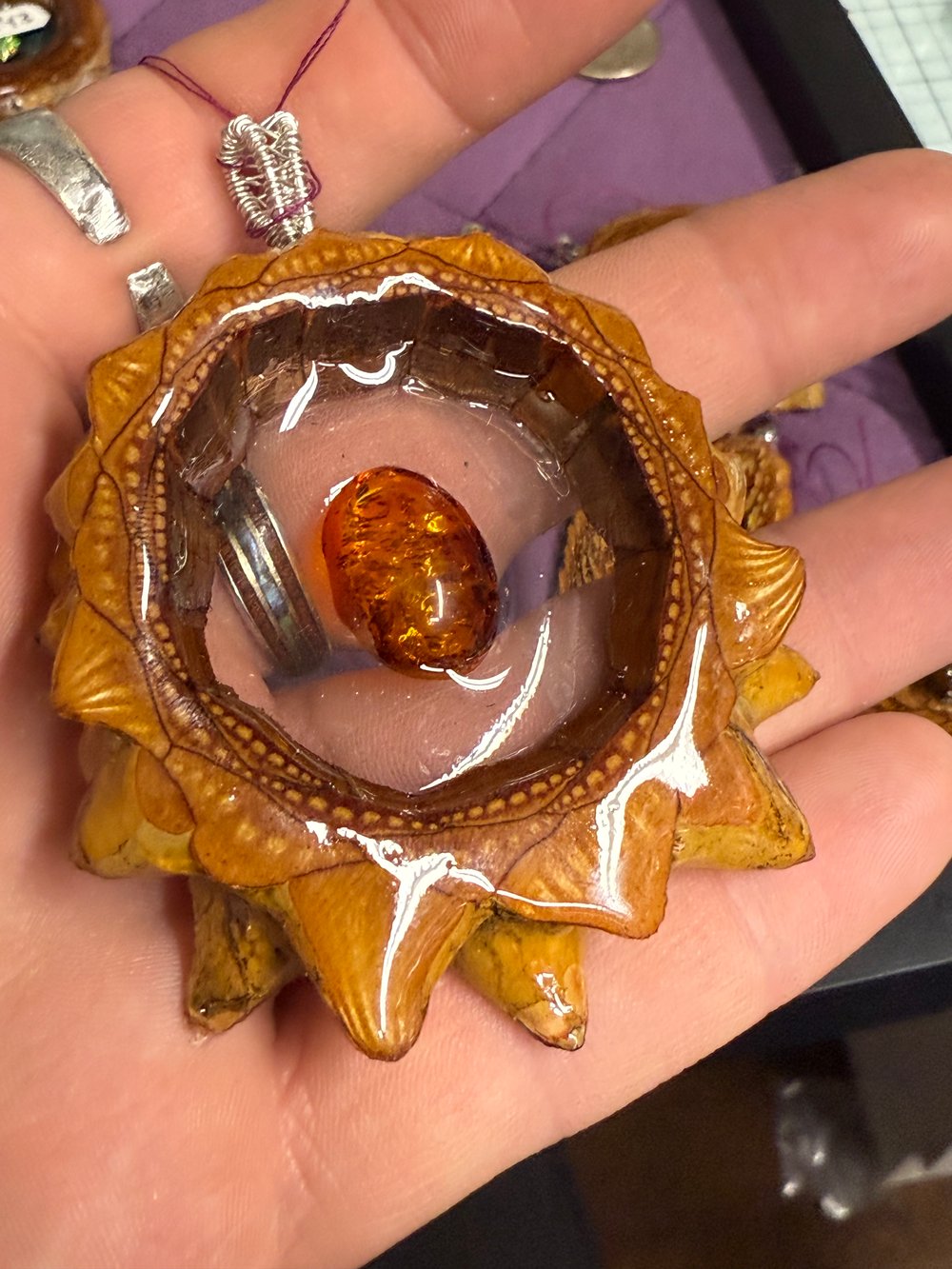 Image of Amber Pinecone Pendant #51