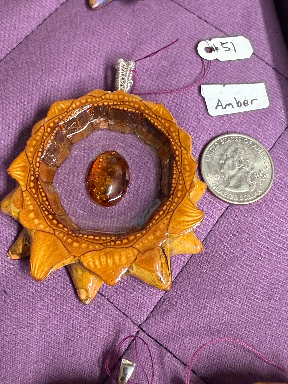 Image of Amber Pinecone Pendant #51
