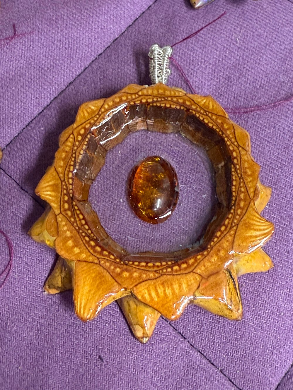 Image of Amber Pinecone Pendant #51