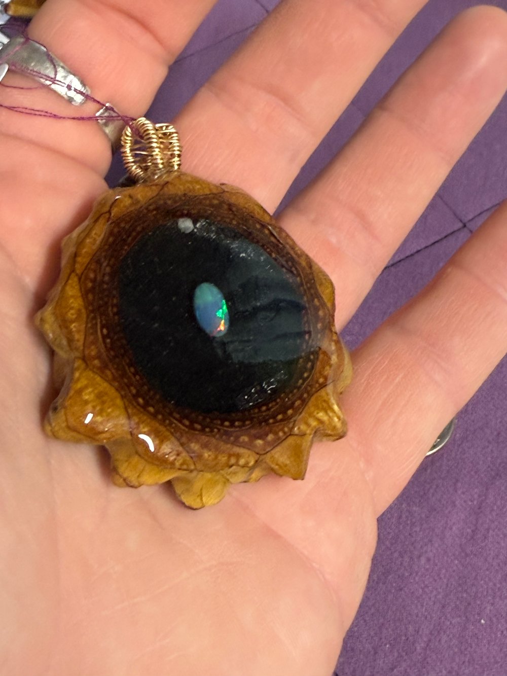 Image of Fire Opal and Shungite Pinecone Pendant #9