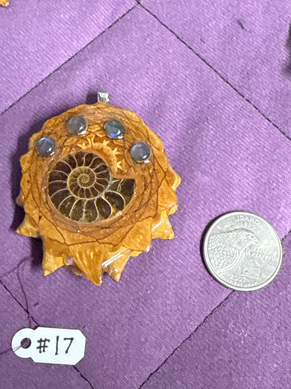 Image of Ammonite and Labradorite Pinecone Pendant #17
