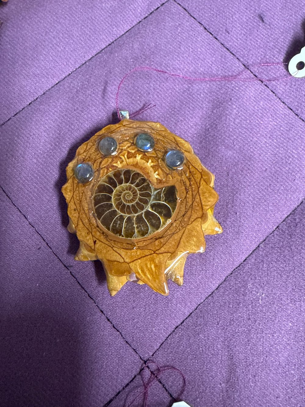 Image of Ammonite and Labradorite Pinecone Pendant #17