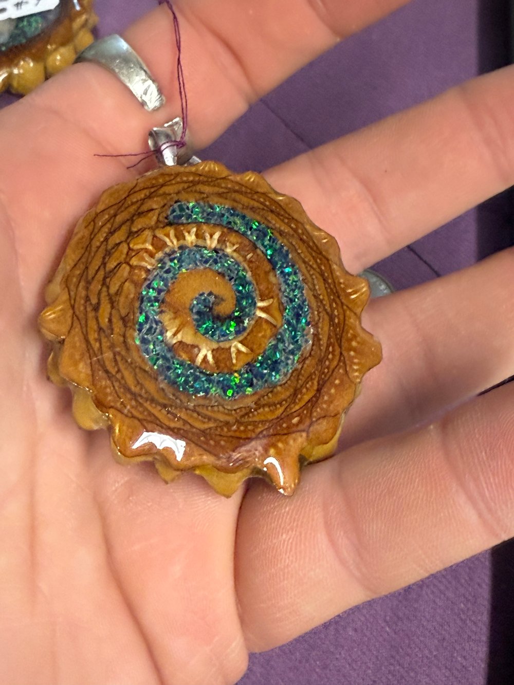Image of Crushed Opal Spiral Pinecone Pendant #10